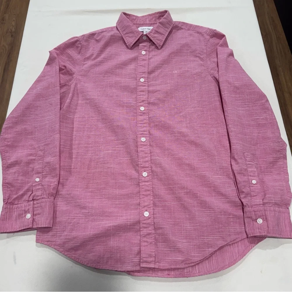 Calvin Klein Pink Long Sleeve Button-Up Shirt Men’s‎ M 100% Cotton